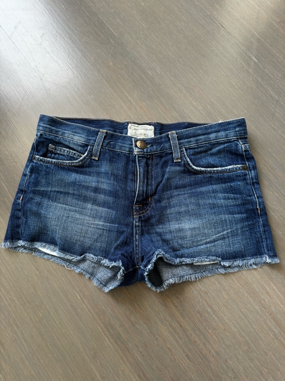 Current/Elliott Dark Indigo Frayed Hem Jean Shorts